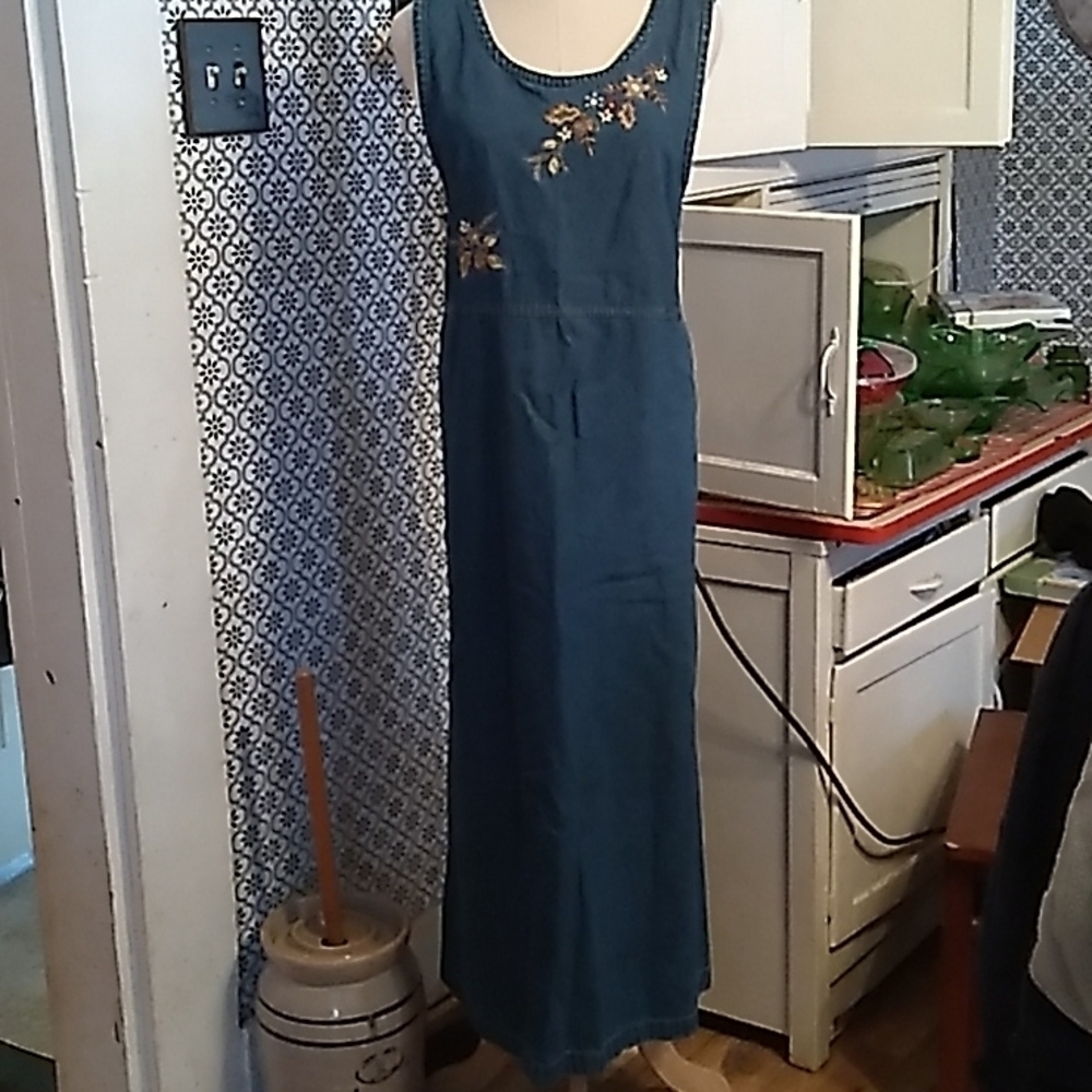 Vintage 1980s embroidered denim dress 👗 XL 18/20